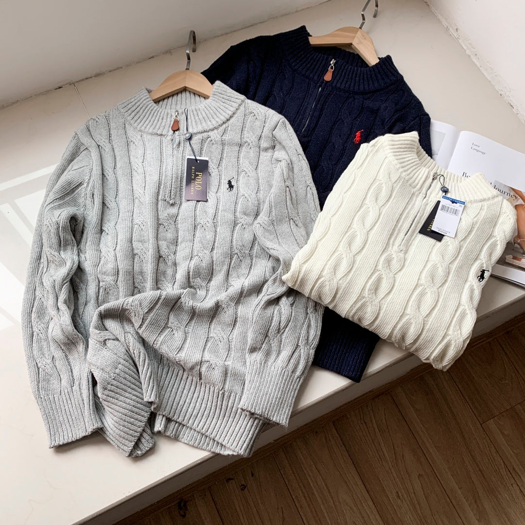 "Andover Cream" Cable-Knit Cotton Quarter-Zip Sweater