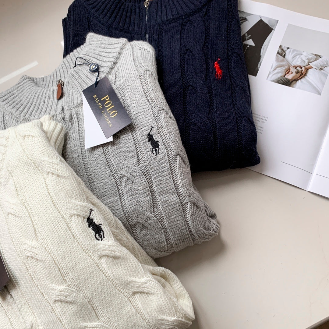 "Grey" Cable-Knit Cotton Quarter-Zip Sweater