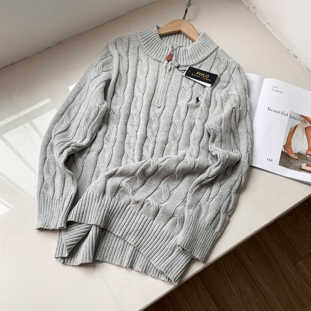 "Grey" Cable-Knit Cotton Quarter-Zip Sweater